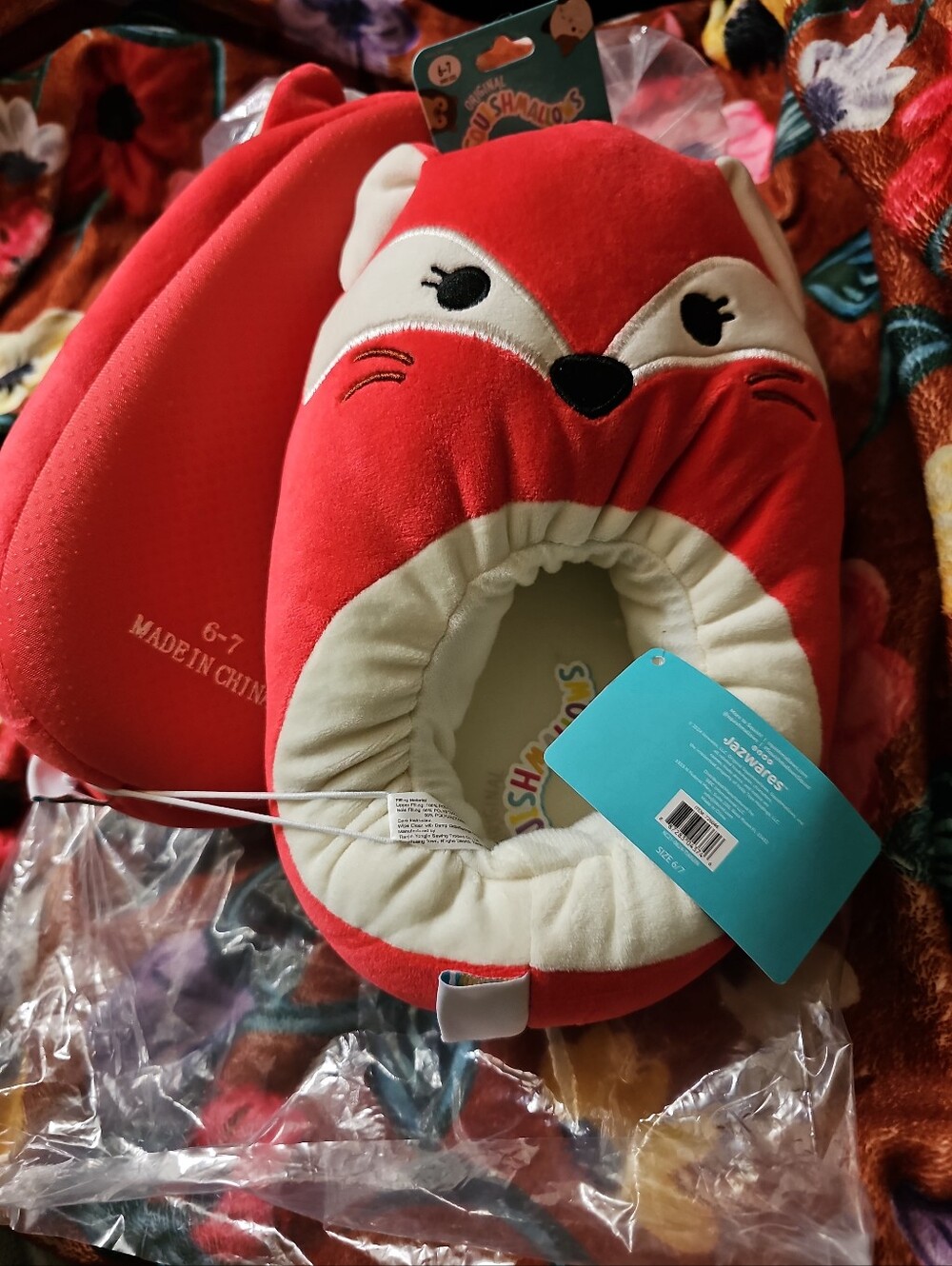 Squishmallows Red and White Fox Kids Slippers